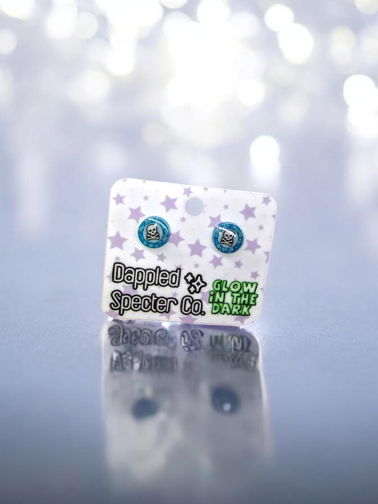 GLOW Skull Mini Stud Earrings- Glow in the dark, UV Reactive Jewelry, Fun Lightweight Earrings- Resin/Stainless Steel