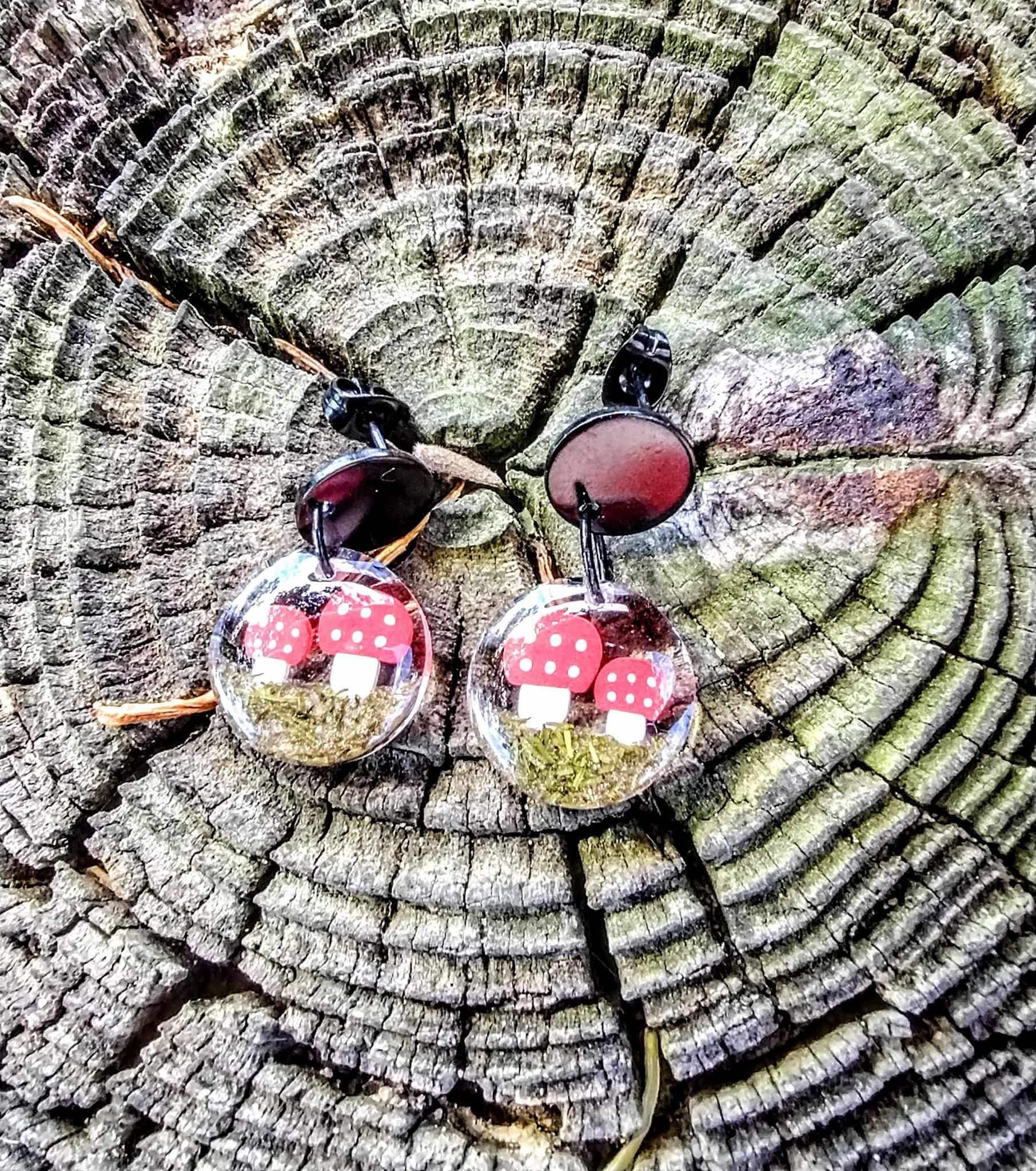 Cottage Core Tiny Mushrooms- Dangle Stud Earrings- Fun Lightweight Earrings