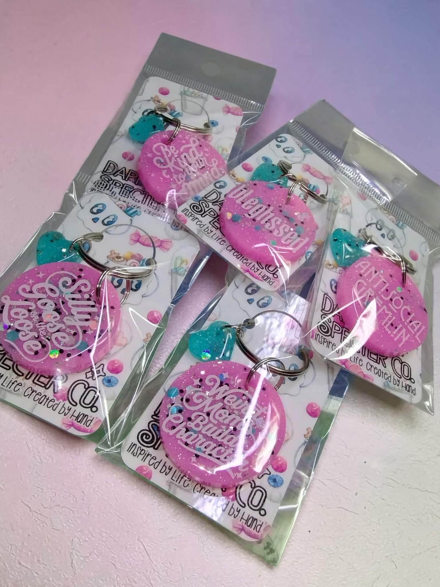 Bubblegum Pink Glitters Keychains- Choose from 5 Sayings