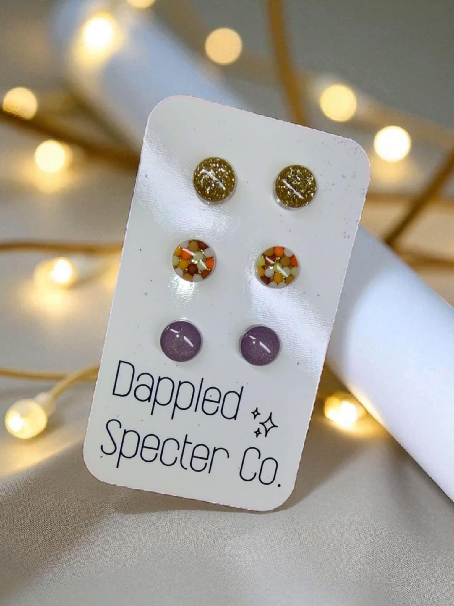 Autumn Kiss 3 Pair Stud Set- Mini Studs Earrings- Fun Lightweight Earrings- Resin/Stainless Steel