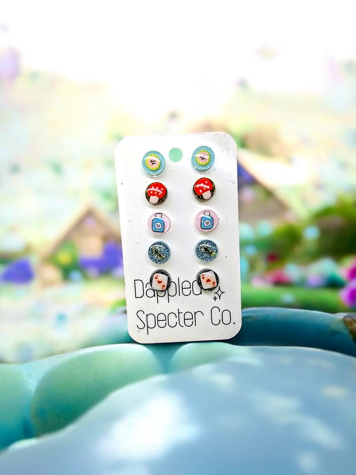 Rabbit Hole 5 Pair Mini Studs Earrings Set- Stud Earrings- Fun Lightweight Earrings- Resin/Stainless Steel