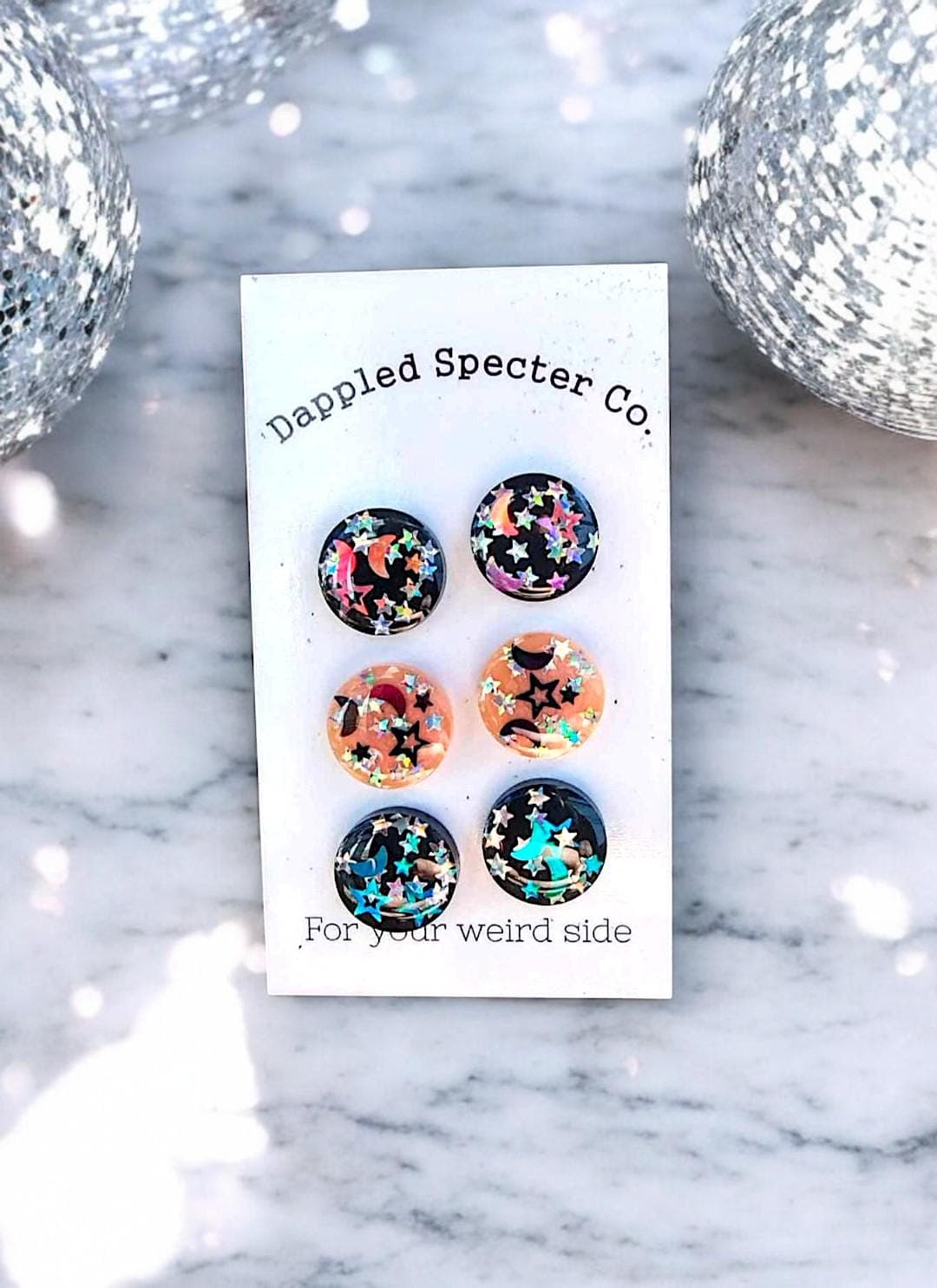 3 Pair Color Shift Glitter Star Moon- Celestial Stud Earrings- Fun Lightweight Earrings- Resin/Stainless Steel