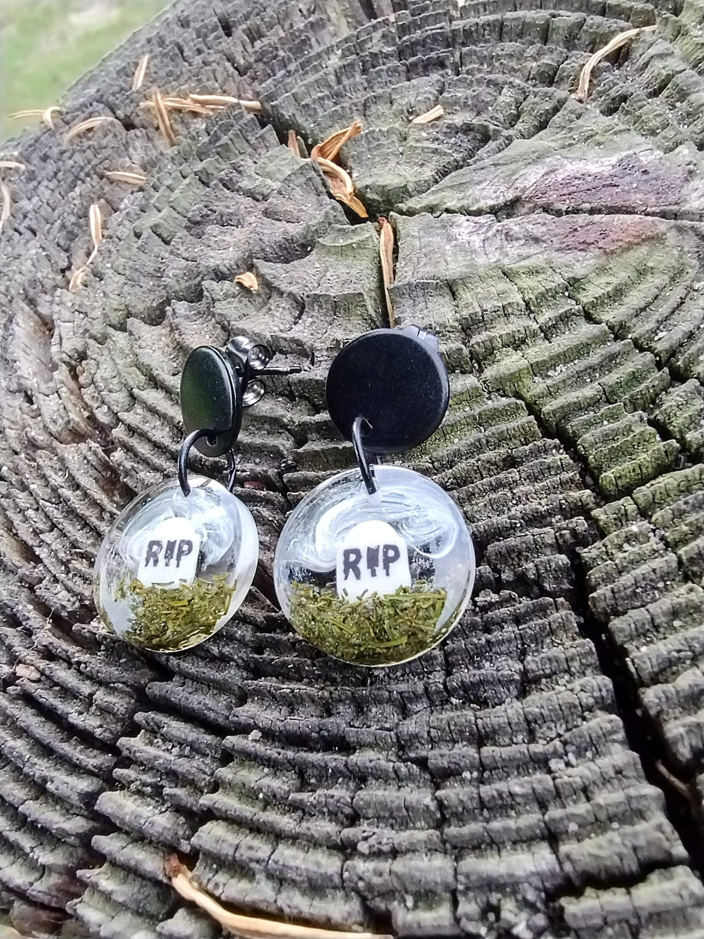 Gravestone Dangle Stud Earrings- Fun Lightweight Earrings- Resin/Stainless Steel