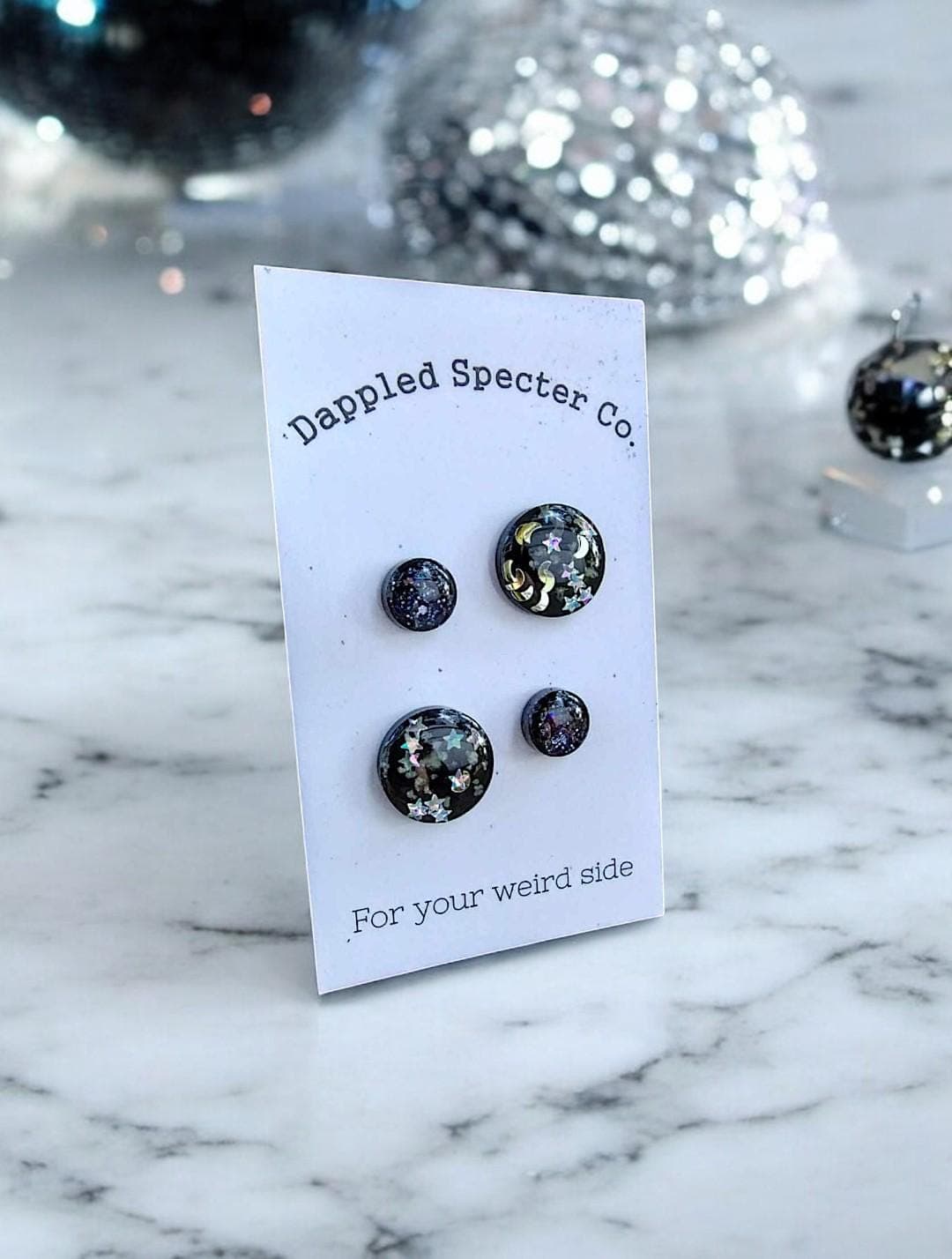 2 Pair GLOW Moon and Stars Stud Earrings- Glow in the dark, UV Reactive Jewelry, Fun Lightweight Earrings- Resin/Stainless Steel