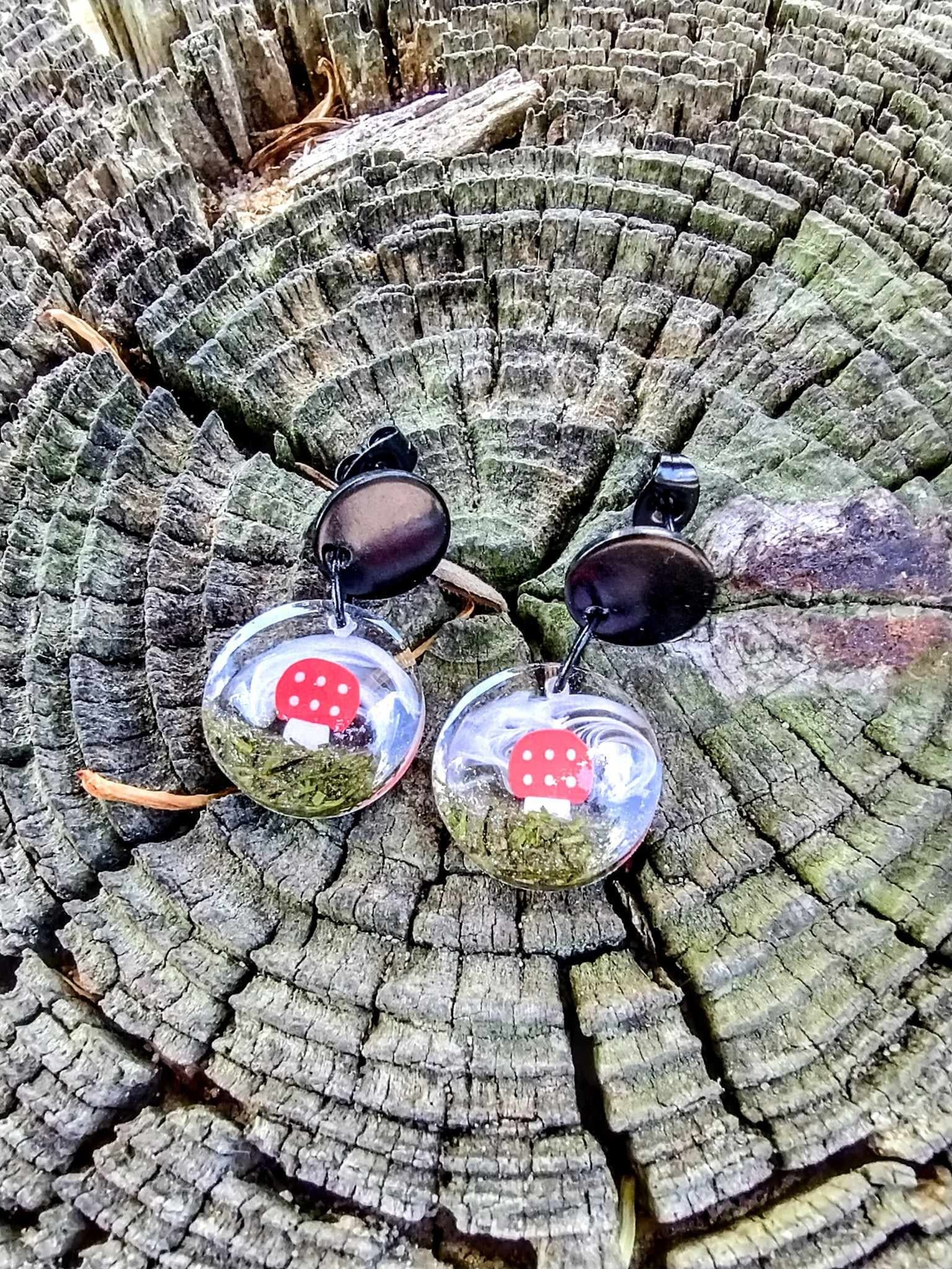 Cottage Core Tiny Mushroom- Dangle Stud Earrings- Fun Lightweight Earrings