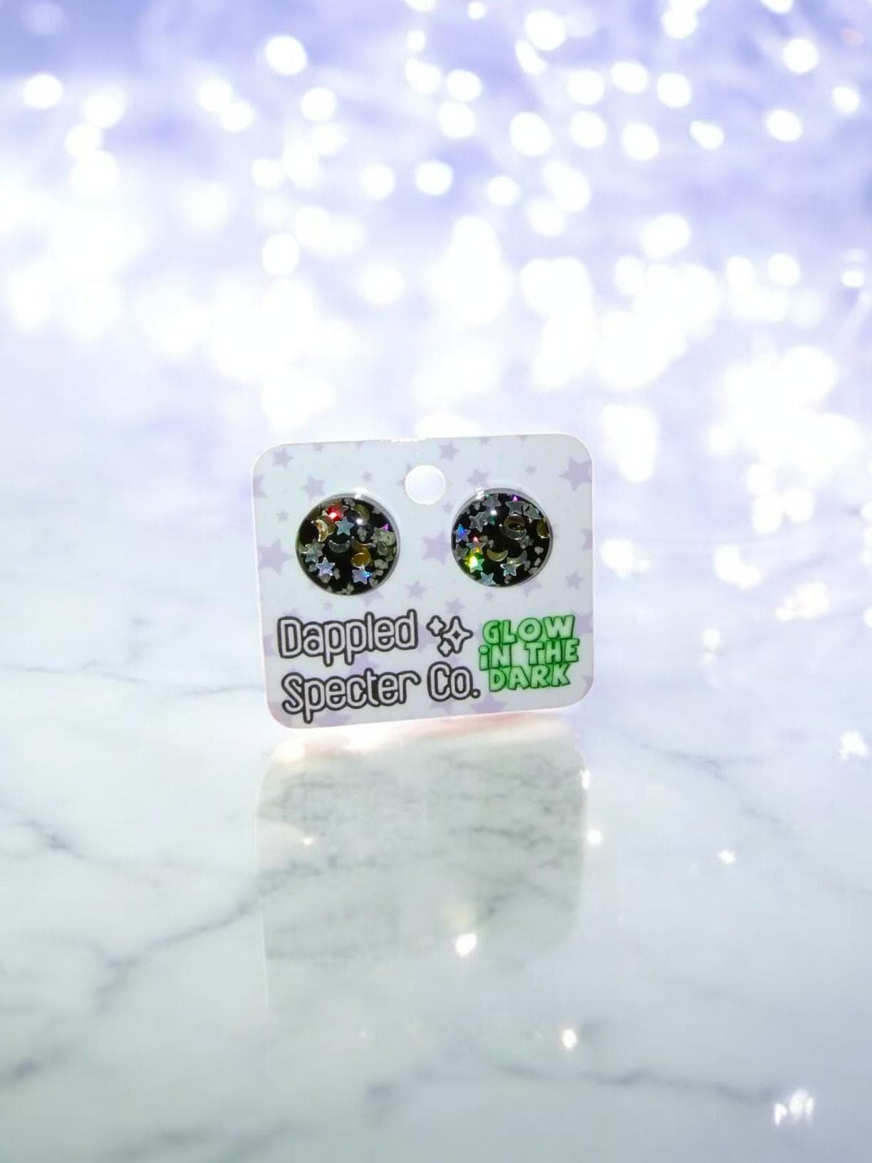 GLOW Moon and Stars Stud Earrings- Glow in the dark, UV Reactive Jewelry, Fun Lightweight Earrings- Resin/Stainless Steel