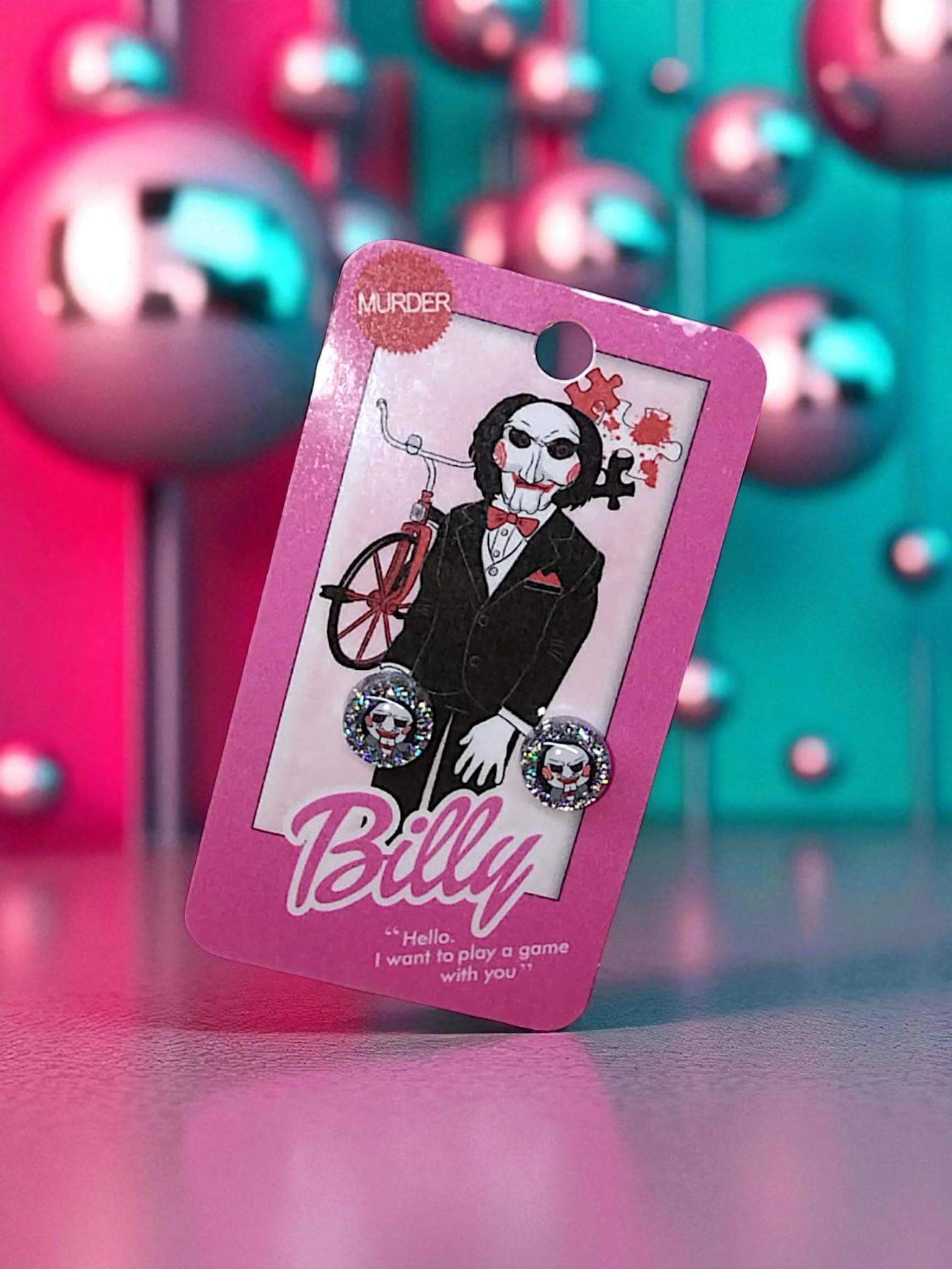 Puzzle Master Billy- Horror Movie- Saw- Character- Fun Lightweight Earrings- Resin/Stainless Steel
