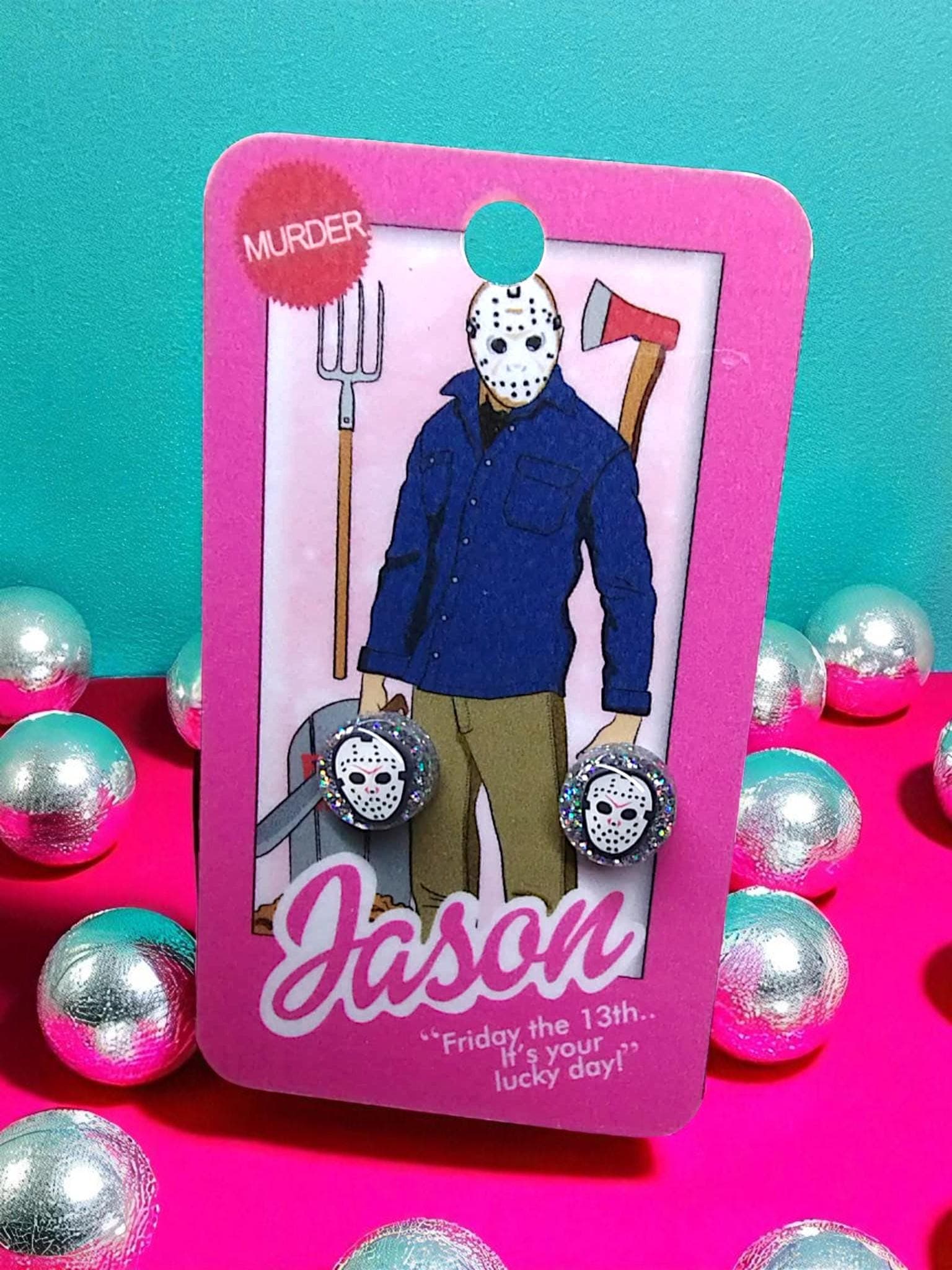 Camp Slasher Cutie- Horror Movie Characters- Stud Earrings- Fun Lightweight Earrings- Resin/Stainless Steel