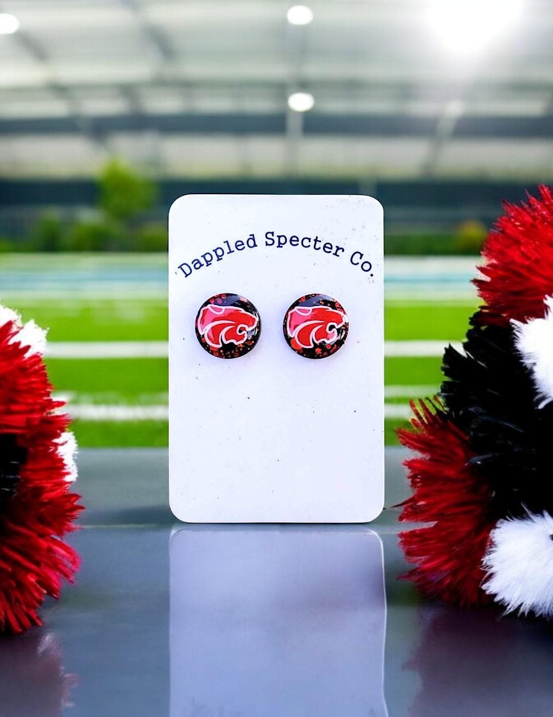 Wildcat School Spirit- School Pride- Black White Red- Fun Lightweight Earrings- Resin/Stainless Steel
