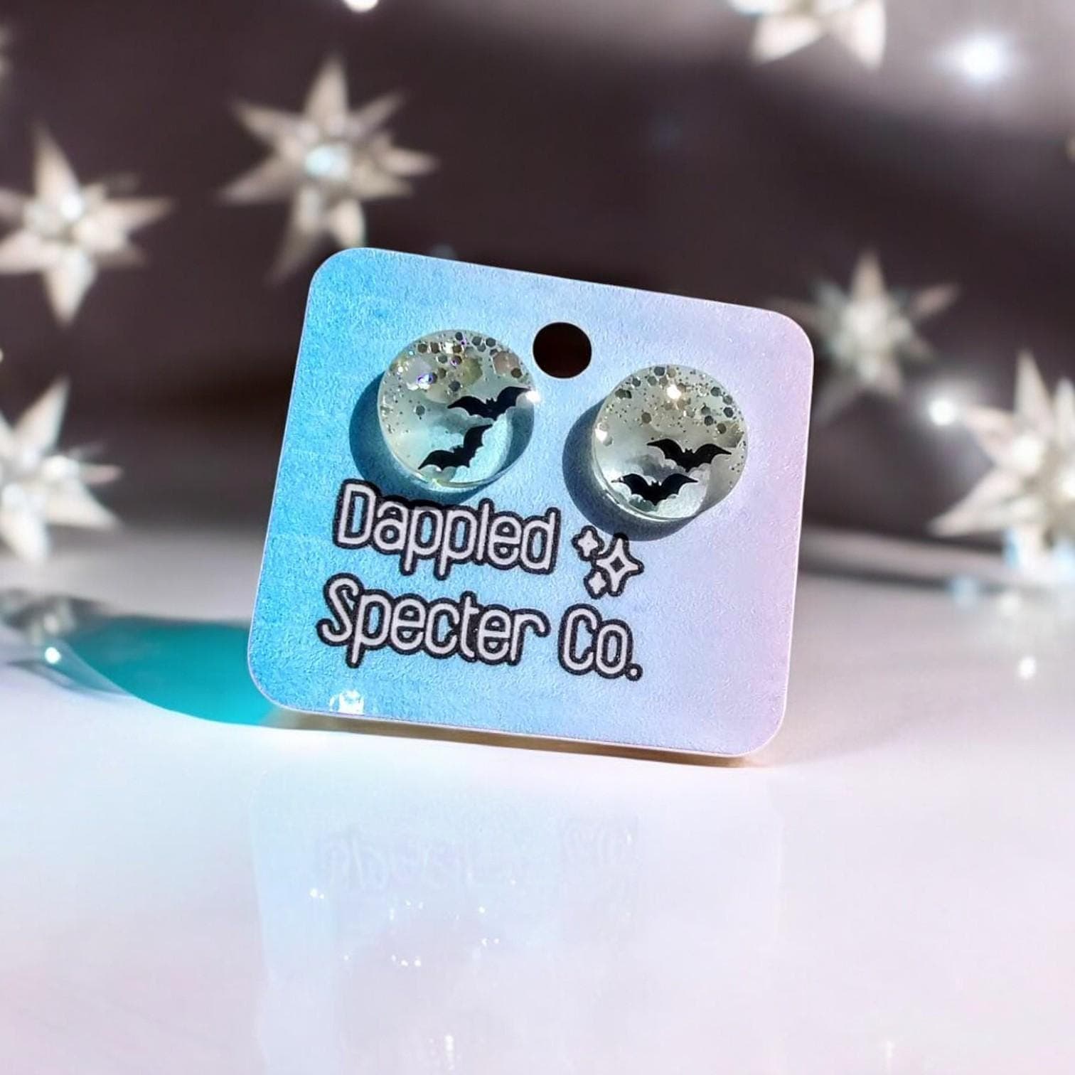 Batty Holographic Stud Earrings- Spooky Bats- Fun Lightweight Earrings- Resin/Stainless Steel