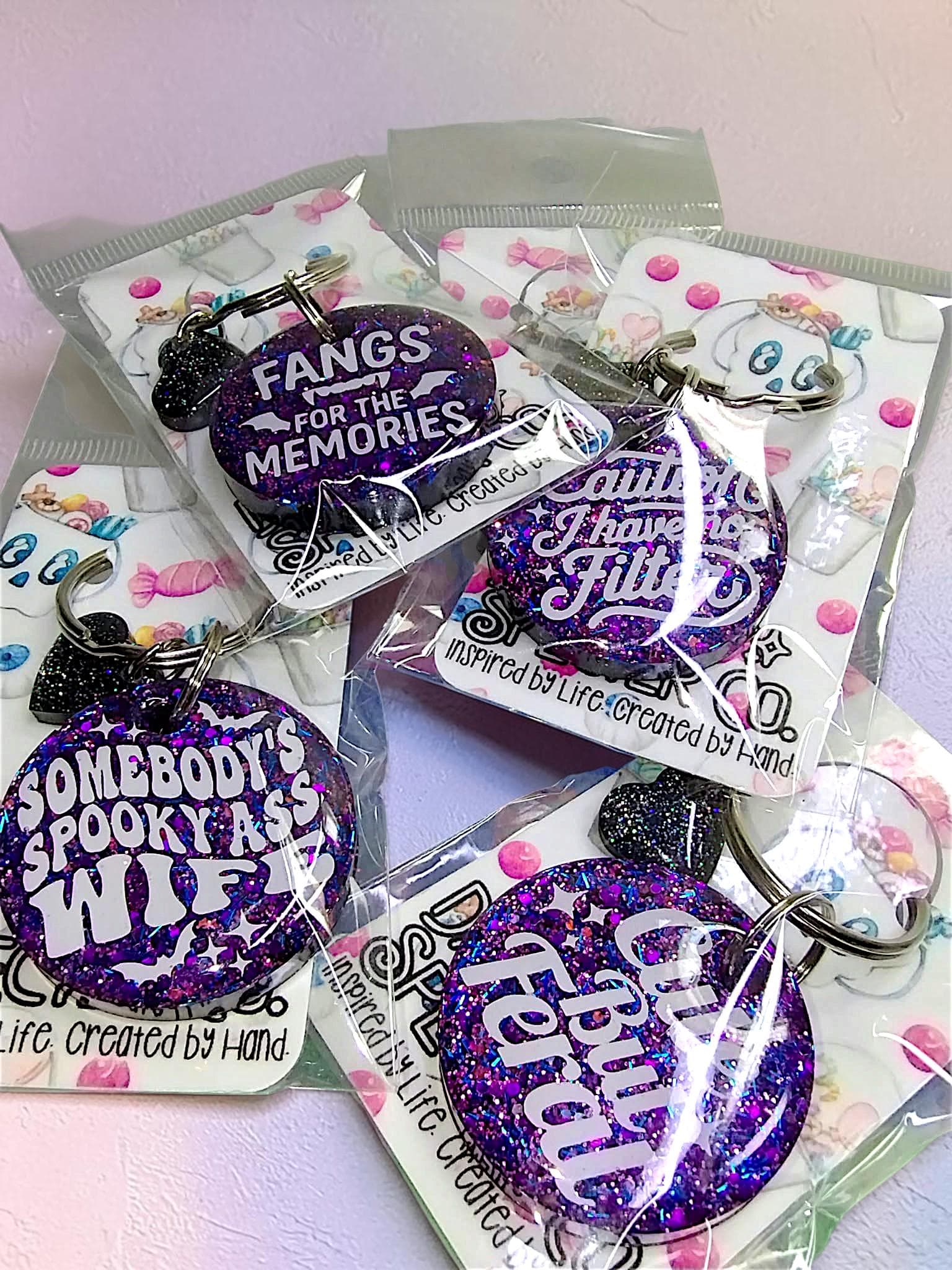 Purple/ Blue Glitter Mix Keychains- Choose from 5 Sayings